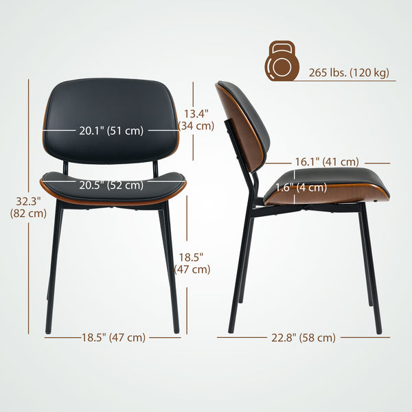 Set of 2 mid-century modern chairs with curved wooden backs and metal legs