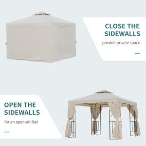 10 x 10 gazebo with double-pitched roof and side walls, cream white