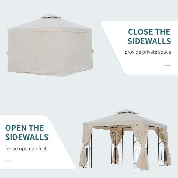 10 x 10 gazebo with double-pitched roof and side walls, cream white