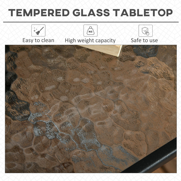 Square dining table with parasol hole and tempered glass top, black