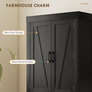 Country Style Storage Cabinet with 4 Barn Doors, Black