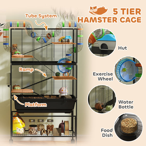 5-tier rolling cage with tray for Syrian rodents, gerbils and rats.