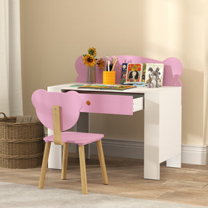 Kids' Desk and Chair Set, Bear Theme, Pink