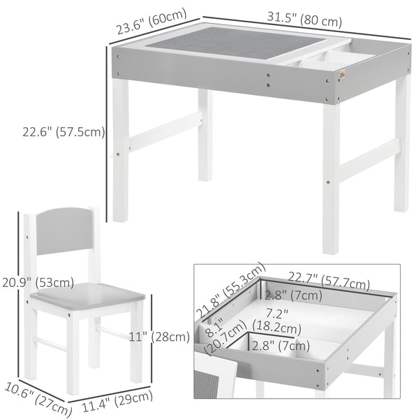 Lego table with storage for children, gray