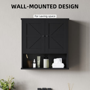 Bathroom Medicine Cabinet with Barn Doors and Adjustable Shelf, Black