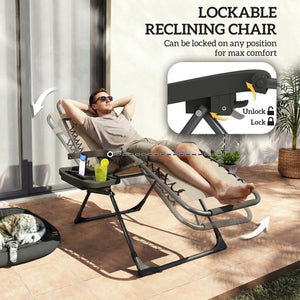 Set of 2 Folding and Reclining Outdoor Lounge Chairs, with Cup Holder and Headrest, Light Brown