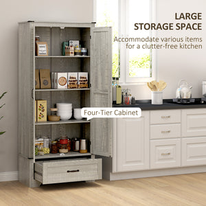 Country Style Kitchen Cabinet with Adjustable Shelves, 2 Door Kitchen Cabinet, Distressed Light Grey