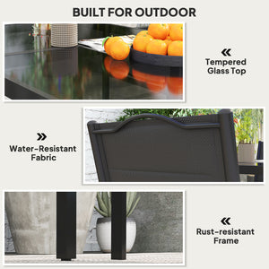 5-Piece Outdoor Dining Set with 4 Stackable Chairs, Rectangular Table, Tempered Glass Top, Steel Frame, Black