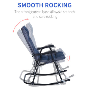 Set of 2 folding upholstered rocking chairs with armrests, navy blue