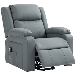 Electric lift chair in synthetic leather with remote control, gray