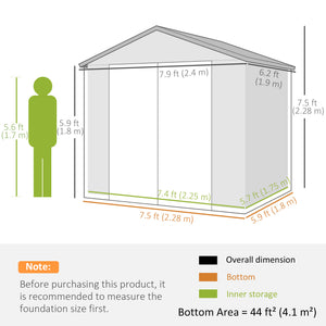 Plastic garden shed with latch door, ventilation, sloping roof, light grey
