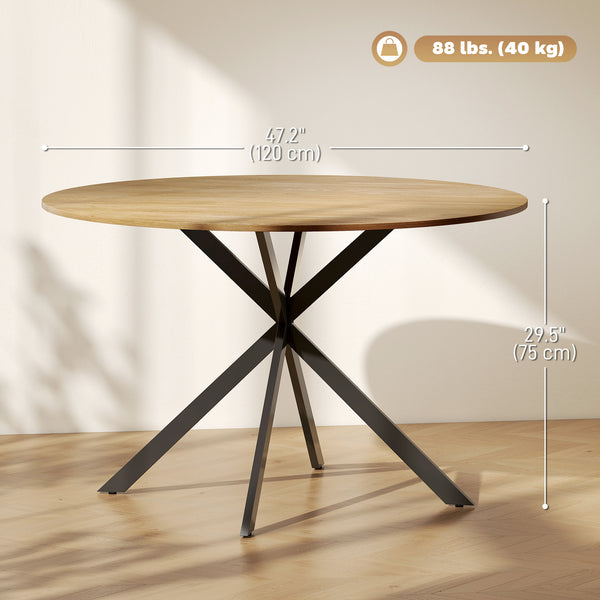 47" Round Industrial Kitchen Dining Table for 4, Steel Legs, Brown