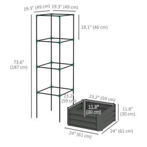 Galvanized planter with 4-tier trellis, grey