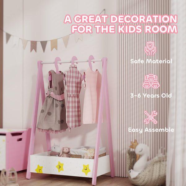 Clothes rack with storage shelf and hangers, pink