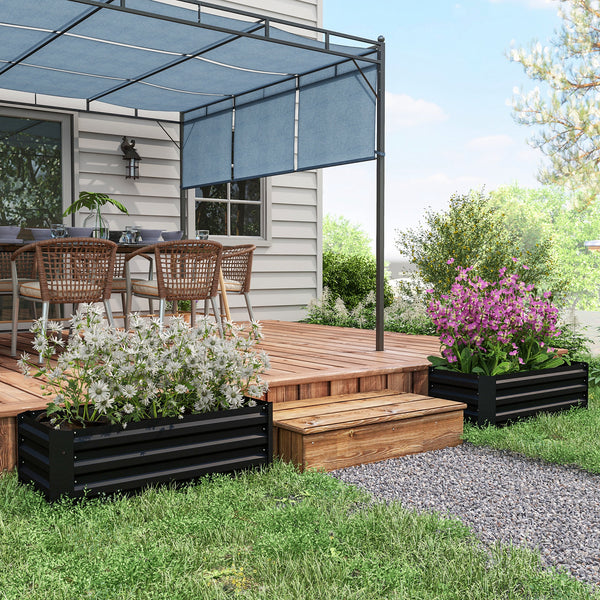 Set of 2 raised steel planters, black 