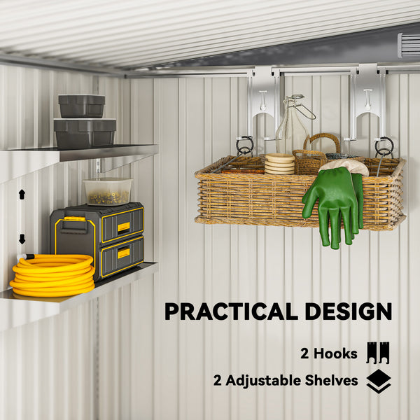 Lean-to garden shed in galvanized metal with foundation, sliding door and 2 vents, dark grey