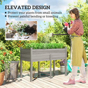 Wooden Raised Bed with Drainage Holes for Vegetables, Flowers and Outdoor Garden Beds, 115 x 55 x 80 cm, Grey