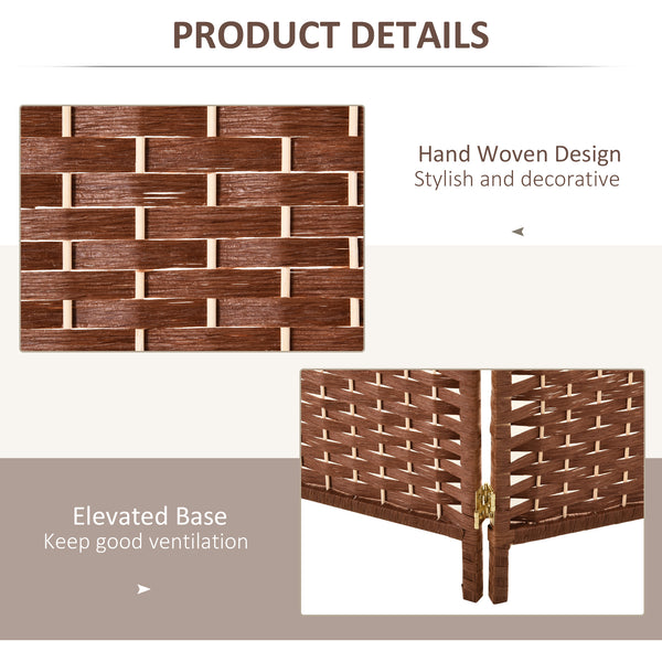 4 Panel Freestanding Double Hinged Room Divider, Brown