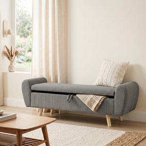 59" Corduroy Storage Bench, Dark Gray
