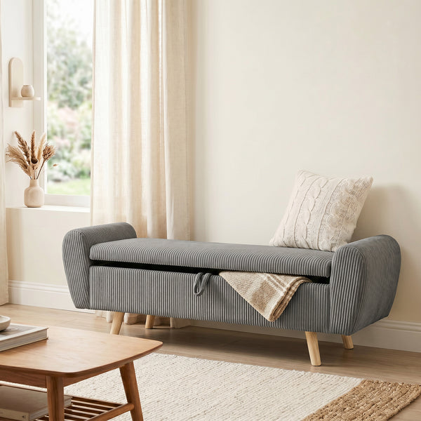 59" Corduroy Storage Bench, Dark Gray