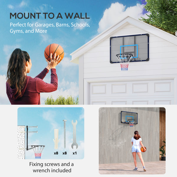 Wall-mounted basketball hoop with shatterproof backboard