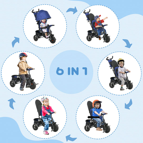 6 in 1 Toddler Tricycle for 1-5 Years Old with Parent Handle, Dark Blue
