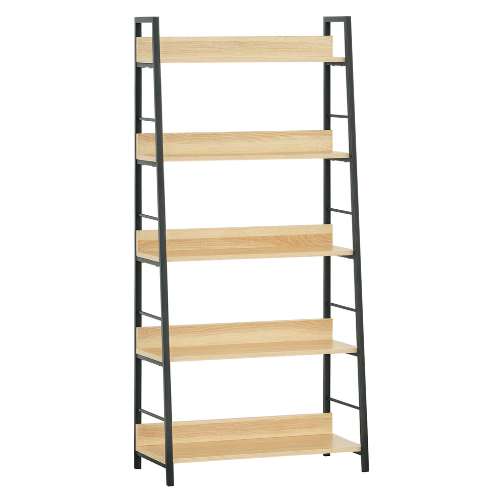 Modern bookcase with wide 5-tier shelves, oak