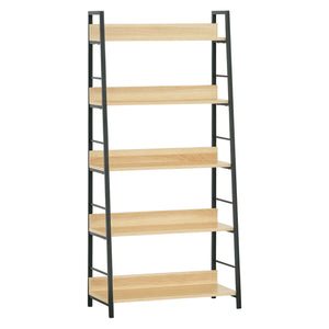 Modern bookcase with wide 5-tier shelves, oak