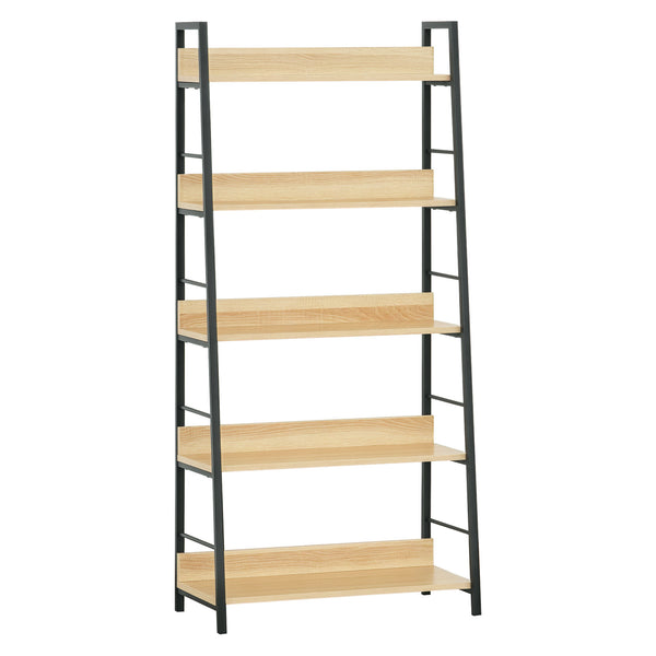 Modern bookcase with wide 5-tier shelves, oak