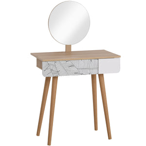 Dressing table with drawer and height-adjustable mirror, wooden legs, oak