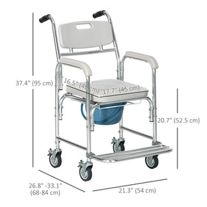 3-in-1 Shower Wheelchair with Padded Seat