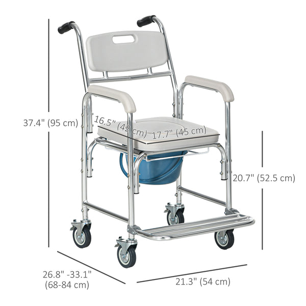 3-in-1 Shower Wheelchair with Padded Seat