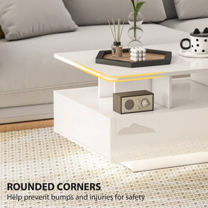 Coffee table with RGB LED lighting and 4 drawers, glossy white