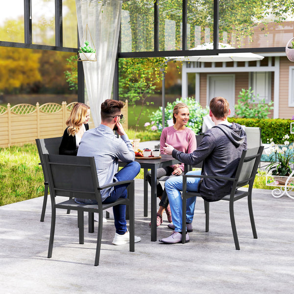 Square outdoor dining table for 4 people with steel and aluminum frame, black