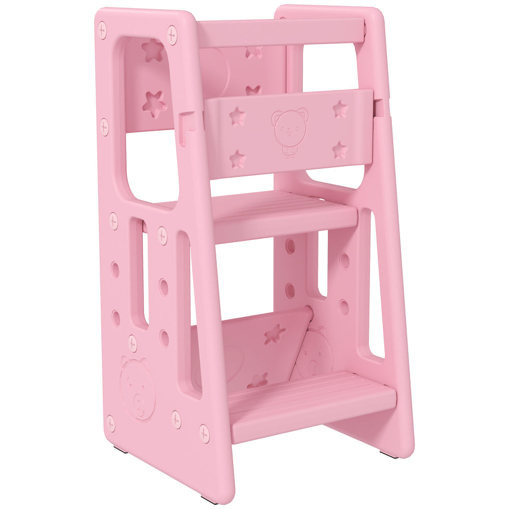 Toddler Kitchen Stool with 2 Steps and Adjustable Platform, Pink