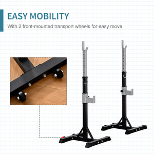 Adjustable barbell rack for squats and bench press, set of 2 – Black