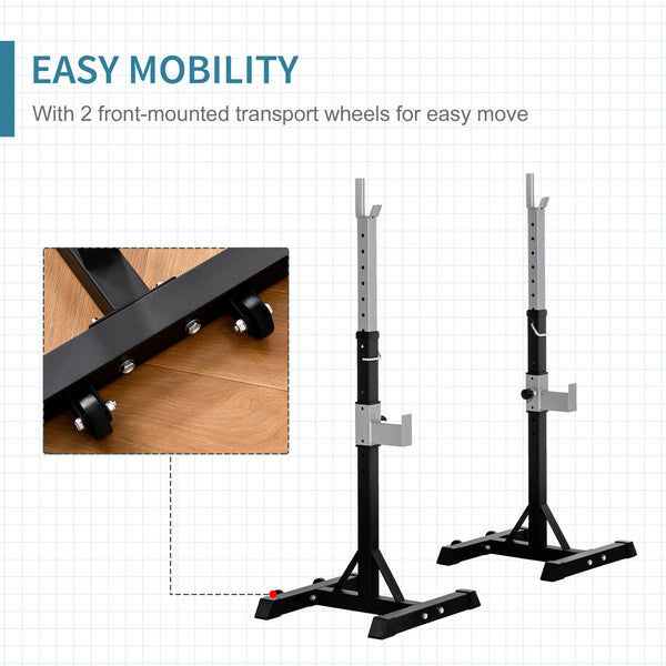 Adjustable barbell rack for squats and bench press, set of 2 – Black