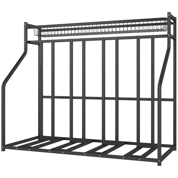 Metal bicycle rack with basket and hooks, black