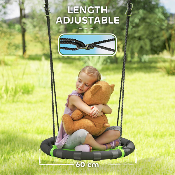 Saucer swing with adjustable suspension ropes, green