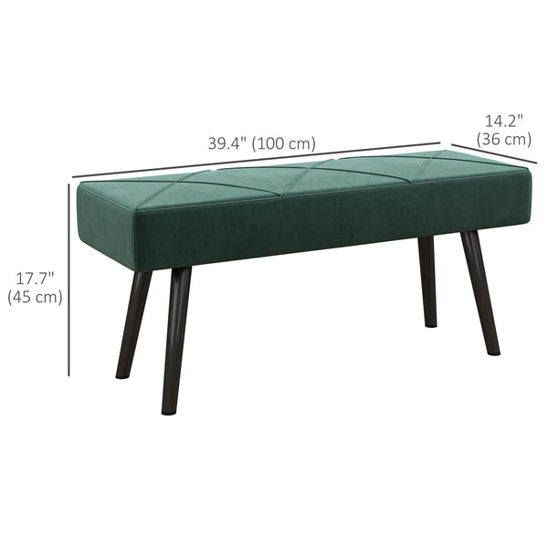 Modern Upholstered Bedroom Bench with Steel Legs, Green