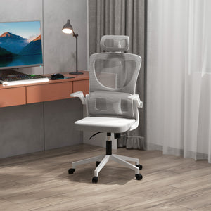 Ergonomic Office Chair with Auto-Adaptive Lumbar Support, High Back Desk Chair with Adjustable Headrest &amp; Height, Rotatable Arm, Rocking Function for Office, Gray