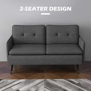 Modern fabric loveseat sofa with tufted back and steel legs, dark gray