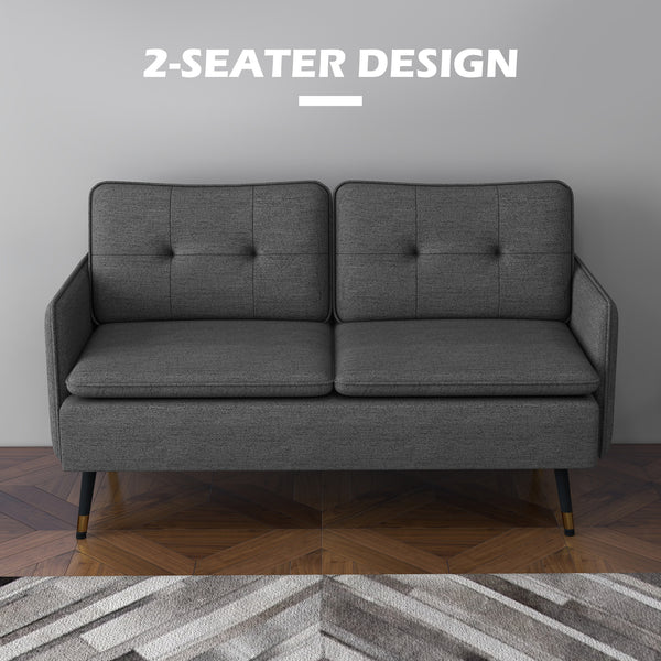 Modern fabric loveseat sofa with tufted back and steel legs, dark gray