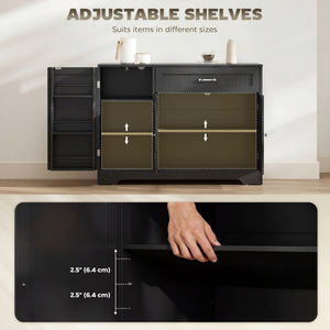 Storage sideboard with drawer, 2 cabinets, adjustable shelves and door storage – Black