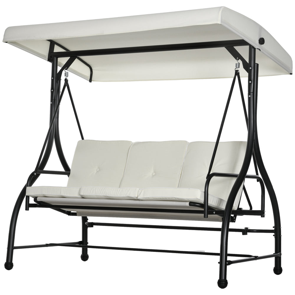 Convertible swing chair with canopy and cushions, 3-seater, cream white