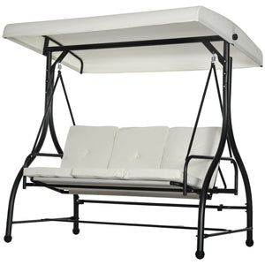 Convertible swing chair with canopy and cushions, 3-seater, cream white
