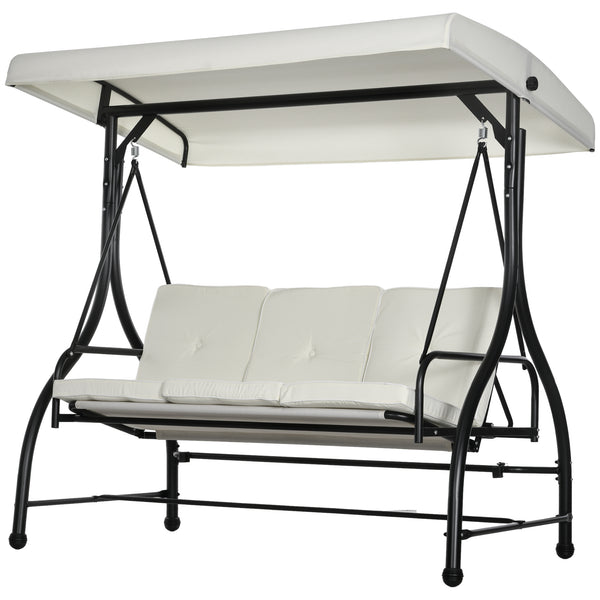 Convertible swing chair with canopy and cushions, 3-seater, cream white
