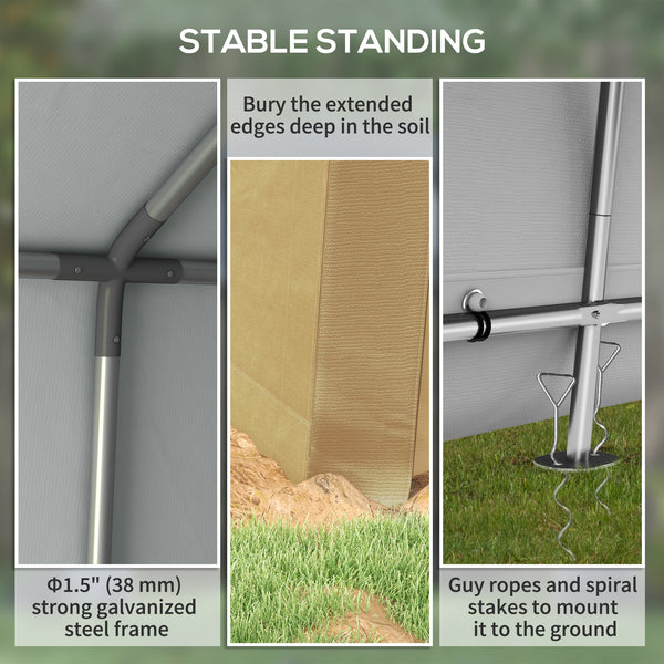 Portable garden shed with roll-up door, beige