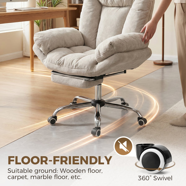 Wide office chair with footrest, light grey