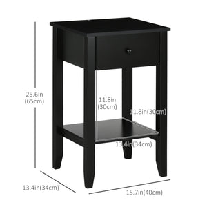 Set of 2 side tables with drawer and lower shelf, black